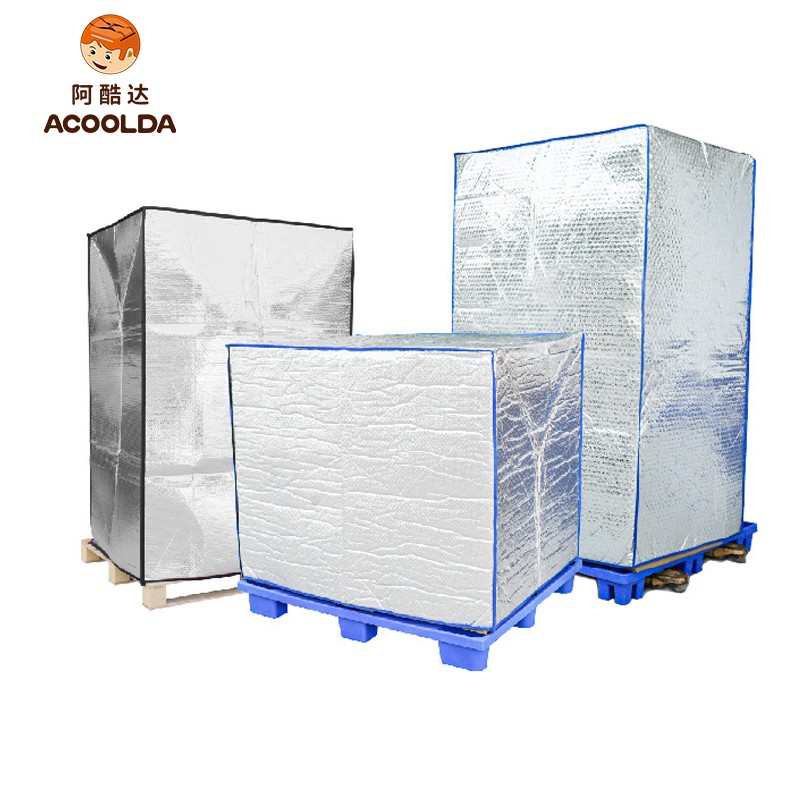 thermal pallet cover, insulated pallet wrap, aluminum foil pallet cover, cold chain packaging, reusable pallet insulator, zipper pallet cover, Velcro thermal wrap, pallet insulation cover, custom pallet liner, B2B cold chain supplies
