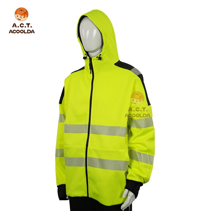 waterproof hooded reflective jacket, zipper reflective safety jacket, courier uniform waterproof jacket, custom logo reflective jacket wholesale, hi-vis hooded jacket for delivery riders, OEM reflective jacket supplier, bulk order waterproof reflecti