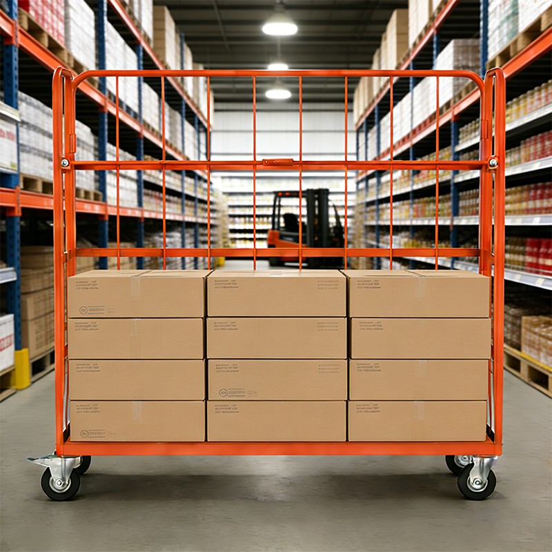 Industrial Sorting Roll Cage, Wide-Frame Logistics Trolley, 1850mm Warehouse Container, Multi-Bag Sorting Hub, B2B Logistics Equipment, Parcel Transit System, Nestable Steel Cage, Bulk Delivery Trolley.