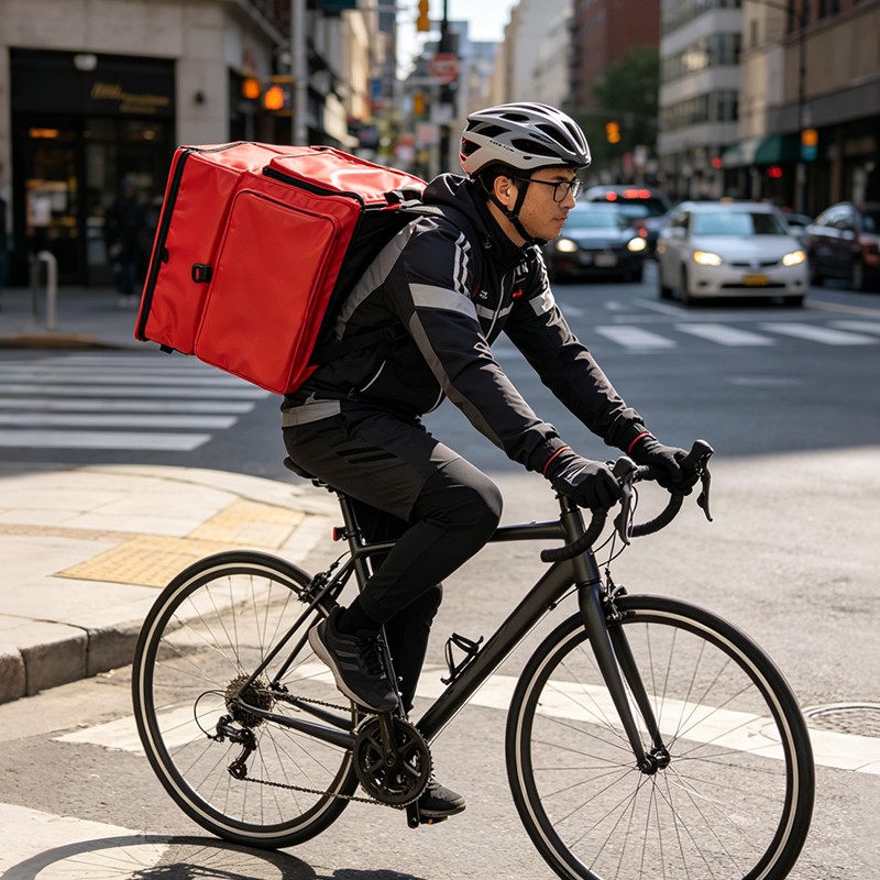 64L insulated food delivery backpack, insulated food delivery backpack, ACD-B-080 delivery bag, 500D PVC delivery backpack, red food delivery backpack, restaurant delivery backpack, takeaway delivery backpack, food courier backpack, grocery delivery