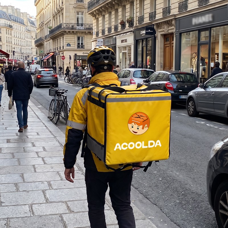 99L insulated food delivery backpack, wide base delivery bag, yellow grocery delivery backpack, large restaurant courier bag, 50cm food delivery backpack, grouped order delivery bag, delivery backpack with shelf, 500D PVC thermal backpack, reflective